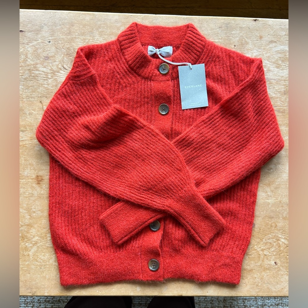 Everlane Cropped Alpaca Cardigan Sweater in red